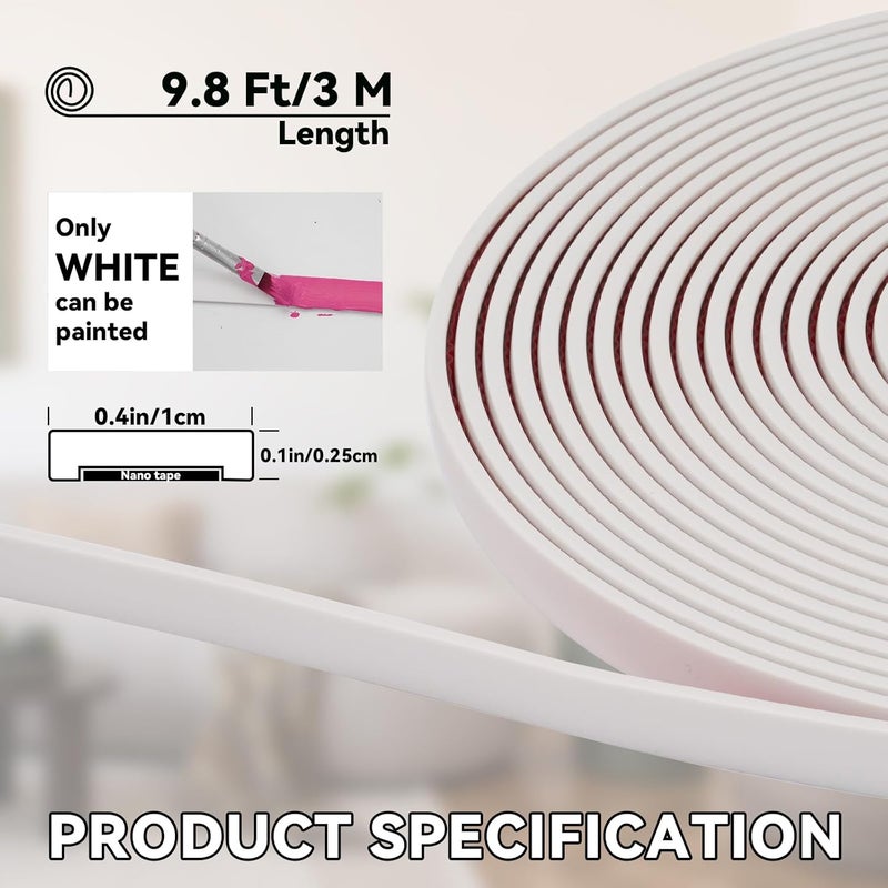 JSIWOTH 9.8 Ft Peel and Stick Wall Molding Trim, White(Paintable) Self Adhesive Flexible Trim for Wall, Edges, Borders, Window Frames, Backsplash Tiles, Baseboard & More (W:0.4", T:0.1") - Image 2